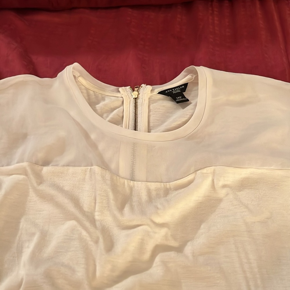Ann Taylor Cream Sleeveless Blouse with Gold Zipper - Picture 3 of 4